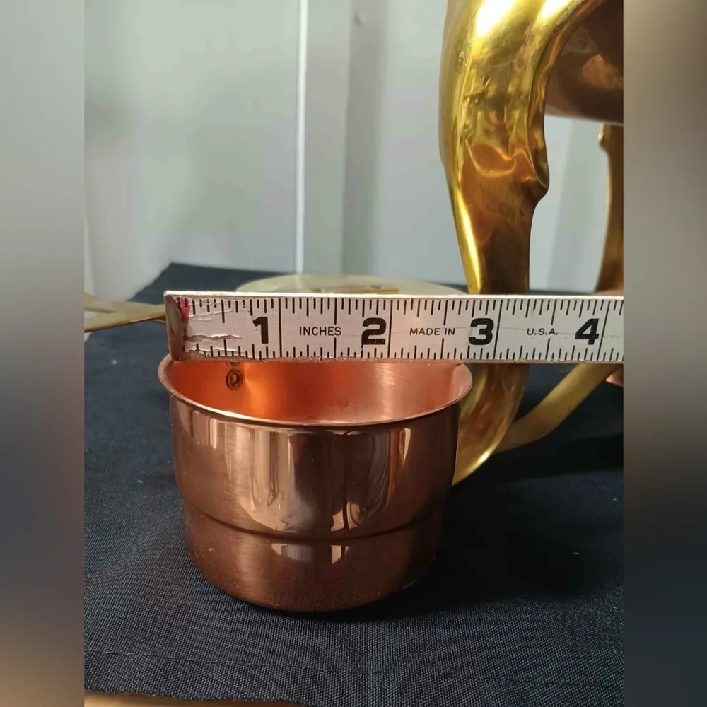 Vtg Copper & Brass Chafing Dish / Fondue Set w/ Burner, Lid & Handle  Tableware